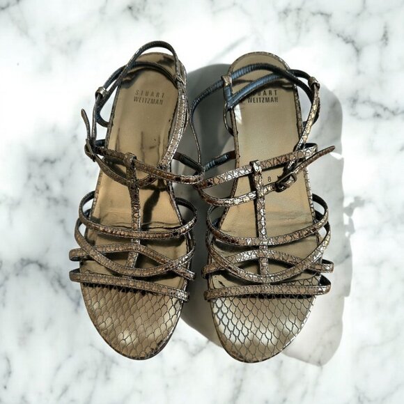 STUART WEITZMAN Silver Leather Sandals Size 8 - Picture 1 of 8